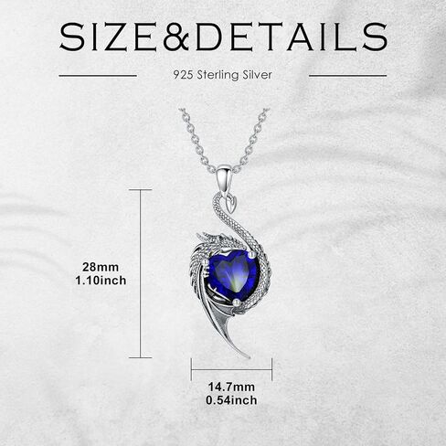 Dragon Necklace for Women 925 Sterling Silver Dragon with Heart Cut Birthstone Pendant Necklace for Gifts in Saudi Arabia