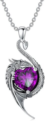 Dragon Necklace for Women 925 Sterling Silver Dragon with Heart Cut Birthstone Pendant Necklace for Gifts in Saudi Arabia