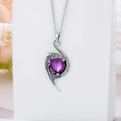 Dragon Necklace for Women 925 Sterling Silver Dragon with Heart Cut Birthstone Pendant Necklace for Gifts in Saudi Arabia