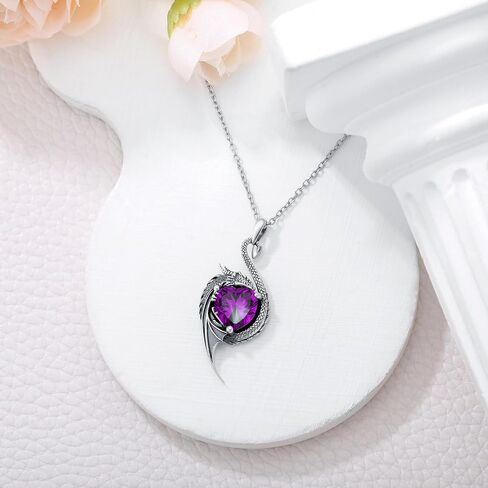 Dragon Necklace for Women 925 Sterling Silver Dragon with Heart Cut Birthstone Pendant Necklace for Gifts in Saudi Arabia