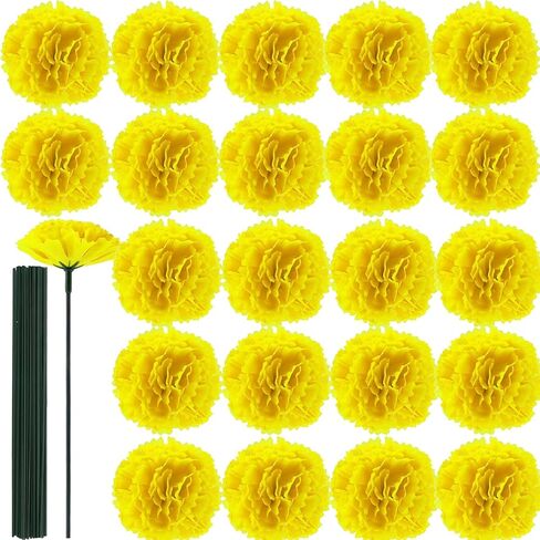 50PCS Artificial Silk Marigold Flower Heads with Stems for Diwali Day of The Dead Indian Wedding Home Decor DIY Wreath Garland(50, Yellow and Orange) in Saudi Arabia