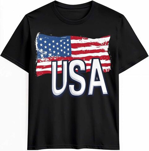 Men T-Shirt,Crewneck Tee Shirt Patriotic USA Flag Short Sleeve Casual Black T Shirts in Saudi Arabia