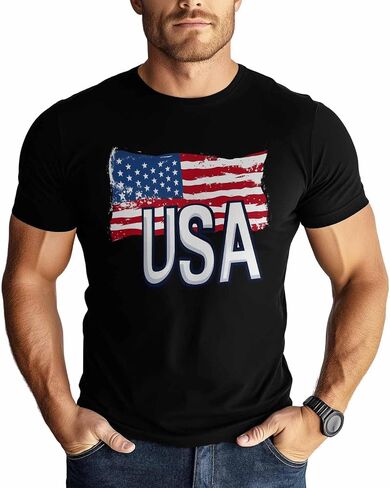 Men T-Shirt,Crewneck Tee Shirt Patriotic USA Flag Short Sleeve Casual Black T Shirts in Saudi Arabia