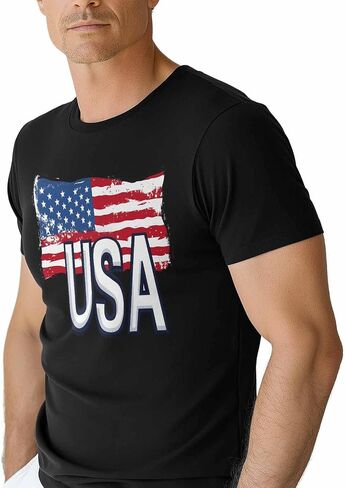 Men T-Shirt,Crewneck Tee Shirt Patriotic USA Flag Short Sleeve Casual Black T Shirts in Saudi Arabia