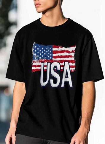 Men T-Shirt,Crewneck Tee Shirt Patriotic USA Flag Short Sleeve Casual Black T Shirts in Saudi Arabia