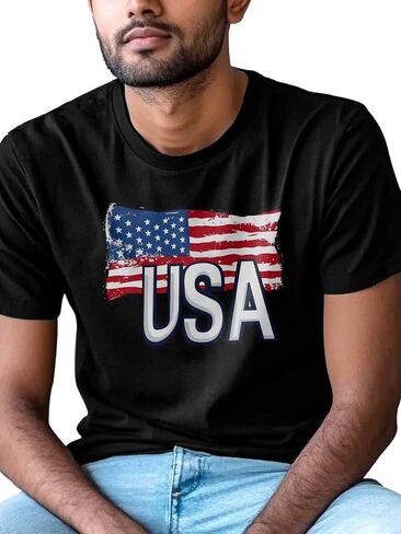 Men T-Shirt,Crewneck Tee Shirt Patriotic USA Flag Short Sleeve Casual Black T Shirts in Saudi Arabia