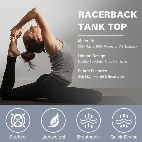 قمصان علوية برقبة على شكل حرف V للنساء من Racerback فضفاضة تناسب تانك القمم حزام سباغيتي مزدوج قميص رياضي لليوجا مع جزء سفلي محظور in Kuwait
