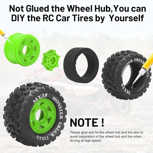 MX28 F/R 2.8" RC Car Tires with 12mm/14mm Hex Adapter RC Wheels and Tires Set 1/10 Scale RC Truck Tires for Arrma Big Rock Granite Traxxas Rustler Stampede VORTEKS 3S 4PCS (Style B) - Black in Kuwait