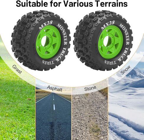 MX28 F/R 2.8" RC Car Tires with 12mm/14mm Hex Adapter RC Wheels and Tires Set 1/10 Scale RC Truck Tires for Arrma Big Rock Granite Traxxas Rustler Stampede VORTEKS 3S 4PCS (Style B) - Black in Kuwait