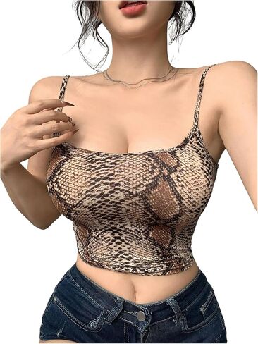 Women's Snake Skin Spaghetti Strap Camisole Tops Animal Print Backless Crop Cami Tank Tops in Saudi Arabia