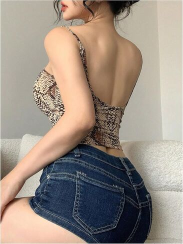 Women's Snake Skin Spaghetti Strap Camisole Tops Animal Print Backless Crop Cami Tank Tops in Saudi Arabia