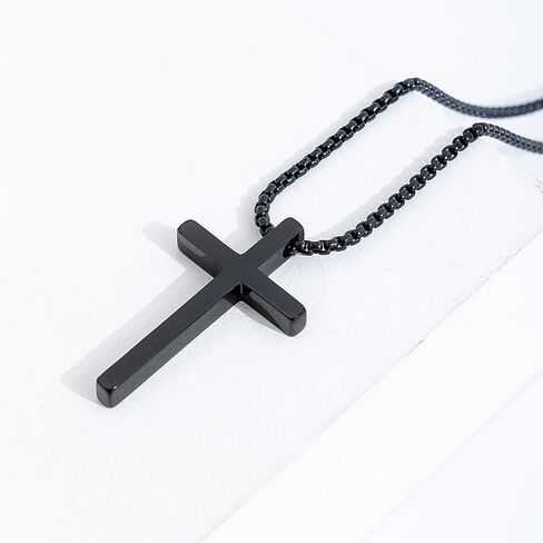 قلادة متقاطعة من الفولاذ المقاوم للصدأ للرجال - قلادة سلسلة صندوقية مضادة للحساسية، هدية مجوهرات دينية كاثوليكية والمسيحية in Saudi Arabia