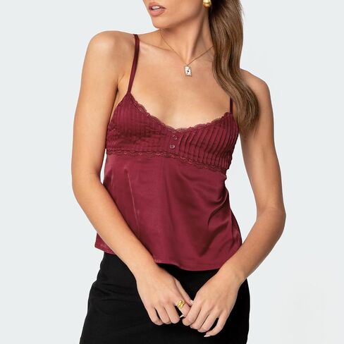 Womens Sexy Lace Trim Camisole Tank Tops Y2k Slim Fit Corset Going Out Street Wear Ruffle Spaghetti Strap Cami Top in Saudi Arabia