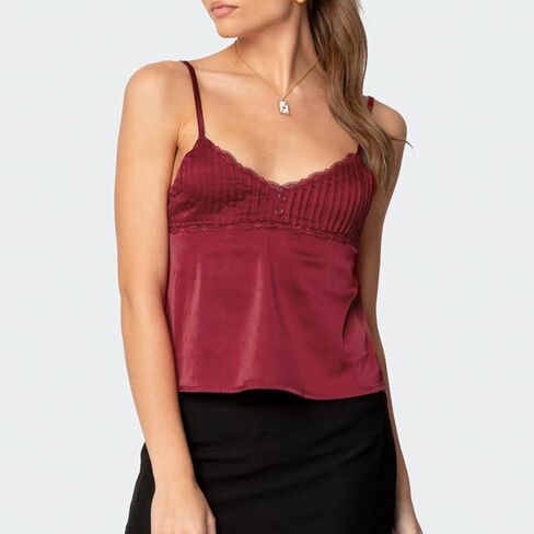 Womens Sexy Lace Trim Camisole Tank Tops Y2k Slim Fit Corset Going Out Street Wear Ruffle Spaghetti Strap Cami Top in Saudi Arabia