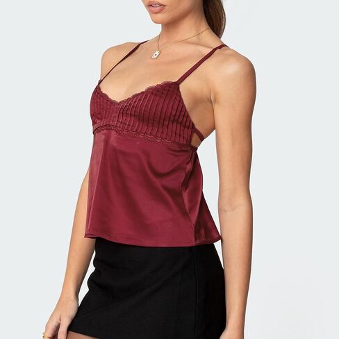 Womens Sexy Lace Trim Camisole Tank Tops Y2k Slim Fit Corset Going Out Street Wear Ruffle Spaghetti Strap Cami Top in Saudi Arabia