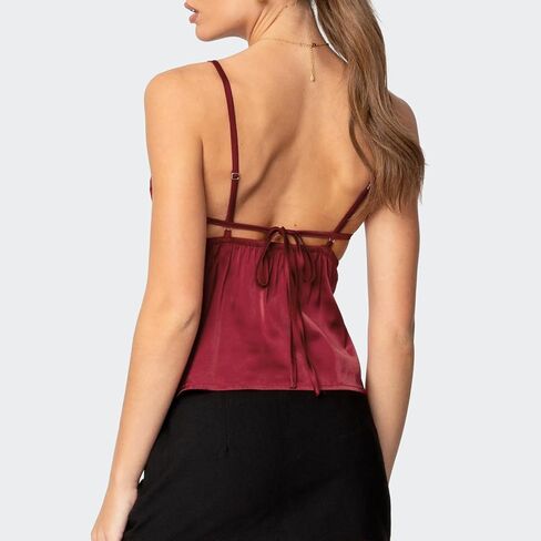 Womens Sexy Lace Trim Camisole Tank Tops Y2k Slim Fit Corset Going Out Street Wear Ruffle Spaghetti Strap Cami Top in Saudi Arabia