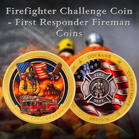 Firefighter Challenge Coin - First Responder Fireman Coins - Run Towards The Fire Rescue Commemorativer Coins - Honor Fire Department Rescue Prayer Coin Appreciation Fireman Gifts in Kuwait
