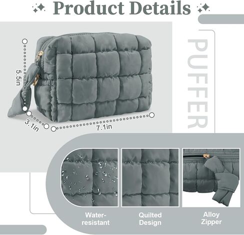 Puffer Quilted Makeup Bag Cosmetic Bags,Puffy Travel Toiletry Pouch for Women,Cute Checkered Zipper Bag Travel Essential,Portable Aesthetic Make up Organizer Bag for Gifts Work Daily(Black,M) in Saudi Arabia