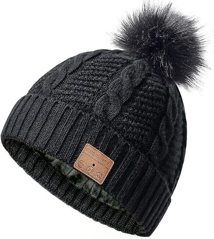 Bluetooth Beanie Hat Women with Headphones Sport Wireless Music Hat with Pompon Stereo Headphones Built-in Microphone Bluetooth Beanie for Women Girls Outdoor Running White in Saudi Arabia