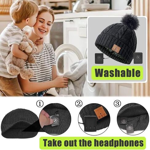Bluetooth Beanie Hat Women with Headphones Sport Wireless Music Hat with Pompon Stereo Headphones Built-in Microphone Bluetooth Beanie for Women Girls Outdoor Running White in Saudi Arabia