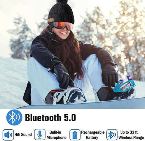 Bluetooth Beanie Hat Women with Headphones Sport Wireless Music Hat with Pompon Stereo Headphones Built-in Microphone Bluetooth Beanie for Women Girls Outdoor Running White in Saudi Arabia
