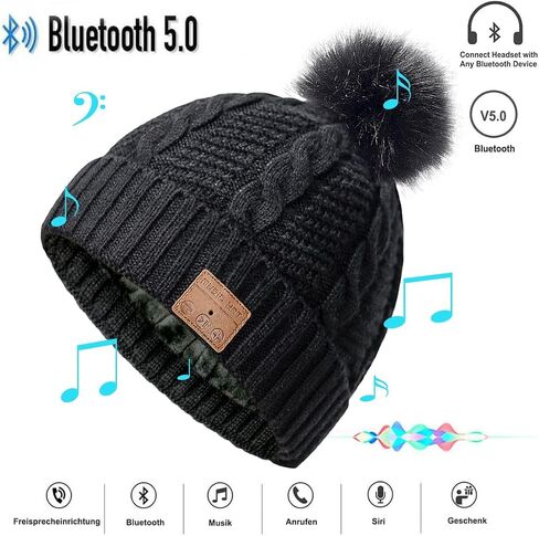 Bluetooth Beanie Hat Women with Headphones Sport Wireless Music Hat with Pompon Stereo Headphones Built-in Microphone Bluetooth Beanie for Women Girls Outdoor Running White in Saudi Arabia