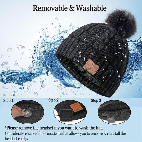 Bluetooth Beanie Hat Women with Headphones Sport Wireless Music Hat with Pompon Stereo Headphones Built-in Microphone Bluetooth Beanie for Women Girls Outdoor Running White in Saudi Arabia