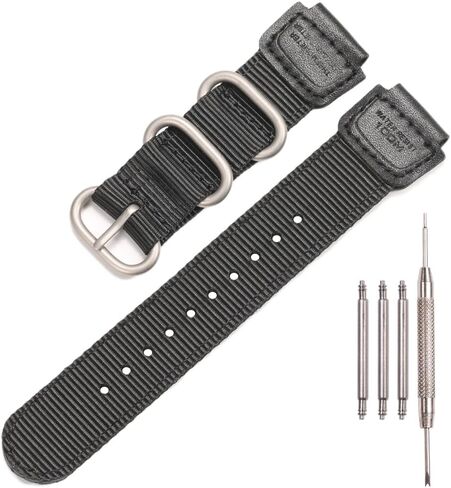 Nylon strap Compatible with Casio W735H AQS810 AEQ110BW AE1200WH W800HG A158WA heavy duty metal ring watch band 18mm replacement wirstband in Kuwait