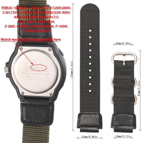 Nylon strap Compatible with Casio W735H AQS810 AEQ110BW AE1200WH W800HG A158WA heavy duty metal ring watch band 18mm replacement wirstband in Kuwait