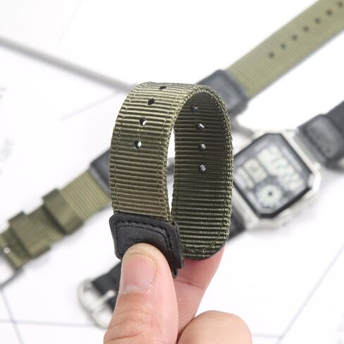 Nylon strap Compatible with Casio W735H AQS810 AEQ110BW AE1200WH W800HG A158WA heavy duty metal ring watch band 18mm replacement wirstband in Kuwait
