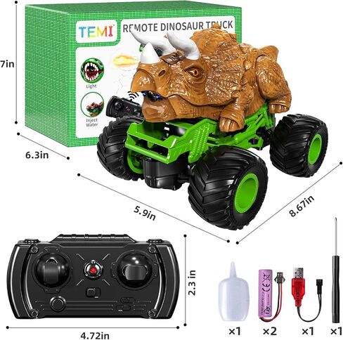 Temi Remote Control T-Rex Truck for Kids 3-5 Years ، 1:24 Scale Monster Truck with Hroar ​​، Light and Mist ، High Speed ​​Off Road Dinosaur Truck مع بطارية قابلة لإعادة الشحن ، هدية للأولاد 3+ in Kuwait