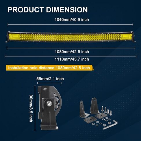 SKYWORLD 42 بوصة 540 واط LED شريط إضاءة، صف ثلاثي منحني 7D أصفر كهرماني بقعة فيضان كومبو شعاع على الطرق الوعرة العمل قيادة أضواء الضباب لسيارة Polaris RZR ATV UTV SUV شاحنة قارب المركبات 4x4 12V 24V in Kuwait