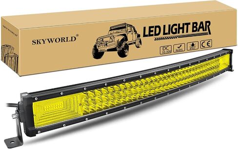 SKYWORLD 42 بوصة 540 واط LED شريط إضاءة، صف ثلاثي منحني 7D أصفر كهرماني بقعة فيضان كومبو شعاع على الطرق الوعرة العمل قيادة أضواء الضباب لسيارة Polaris RZR ATV UTV SUV شاحنة قارب المركبات 4x4 12V 24V in Kuwait