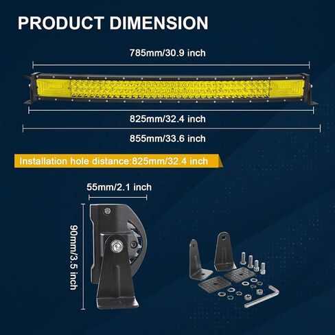 SKYWORLD 42 بوصة 540 واط LED شريط إضاءة، صف ثلاثي منحني 7D أصفر كهرماني بقعة فيضان كومبو شعاع على الطرق الوعرة العمل قيادة أضواء الضباب لسيارة Polaris RZR ATV UTV SUV شاحنة قارب المركبات 4x4 12V 24V in Kuwait