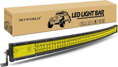 SKYWORLD 42 بوصة 540 واط LED شريط إضاءة، صف ثلاثي منحني 7D أصفر كهرماني بقعة فيضان كومبو شعاع على الطرق الوعرة العمل قيادة أضواء الضباب لسيارة Polaris RZR ATV UTV SUV شاحنة قارب المركبات 4x4 12V 24V in Kuwait