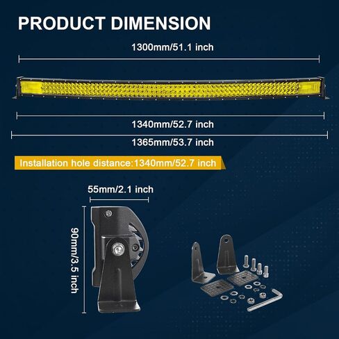 SKYWORLD 42 بوصة 540 واط LED شريط إضاءة، صف ثلاثي منحني 7D أصفر كهرماني بقعة فيضان كومبو شعاع على الطرق الوعرة العمل قيادة أضواء الضباب لسيارة Polaris RZR ATV UTV SUV شاحنة قارب المركبات 4x4 12V 24V in Kuwait