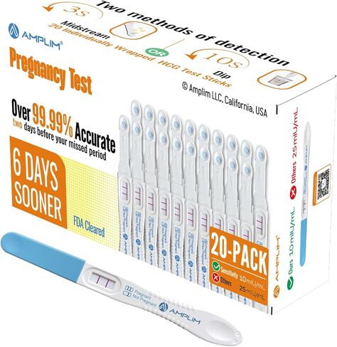 Amplim Early Detection HCG Pregnancy Test – 6 Days Sooner Results at Home | Over 99% Accurate, 10 MIU Sensitivity, Quick 2-Second Midstream Test | Bulk Pack of 15 for Reliable Pregnancy Confirmation in Kuwait