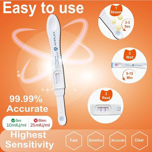 Amplim Early Detection HCG Pregnancy Test – 6 Days Sooner Results at Home | Over 99% Accurate, 10 MIU Sensitivity, Quick 2-Second Midstream Test | Bulk Pack of 15 for Reliable Pregnancy Confirmation in Kuwait