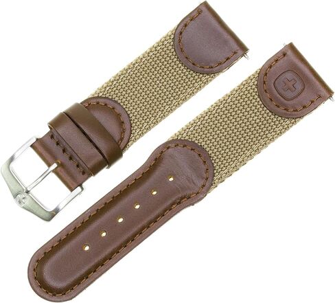 New 21mm Wenger Swiss Army Genuine Brown Leather Strap Brown Nylon Watch Band in Saudi Arabia