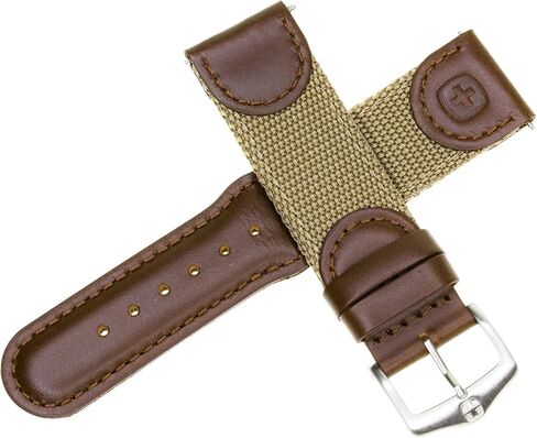 New 21mm Wenger Swiss Army Genuine Brown Leather Strap Brown Nylon Watch Band in Saudi Arabia