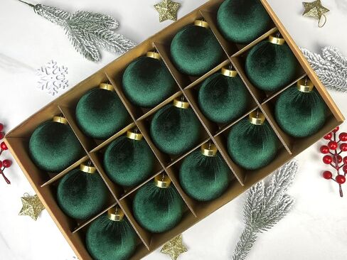 Green Velvet Balls Ornaments for Christmas Tree 15 PCS, Big Shatterproof Christmas Bulbs Ornaments Set-Decorative Hanging Baubles, Flocked Classic Decorations for Holiday(Emerald Green,3.15 Inch) in Saudi Arabia