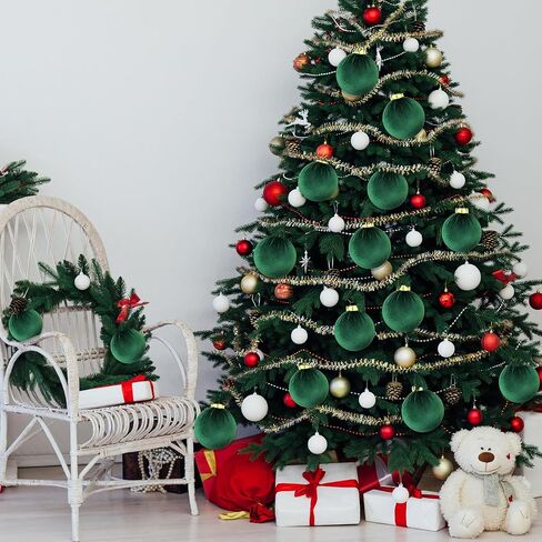 Green Velvet Balls Ornaments for Christmas Tree 15 PCS, Big Shatterproof Christmas Bulbs Ornaments Set-Decorative Hanging Baubles, Flocked Classic Decorations for Holiday(Emerald Green,3.15 Inch) in Saudi Arabia