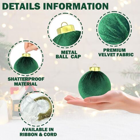 Green Velvet Balls Ornaments for Christmas Tree 15 PCS, Big Shatterproof Christmas Bulbs Ornaments Set-Decorative Hanging Baubles, Flocked Classic Decorations for Holiday(Emerald Green,3.15 Inch) in Saudi Arabia