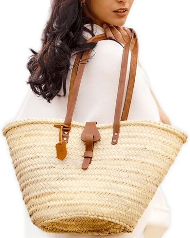 FRENCH BASKET straw bag with leather handles beach bag, straw bag, market basket, Moroccan Basket, Crossbody Bag, Summer Bag in Saudi Arabia