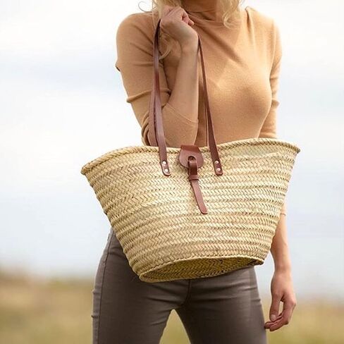 FRENCH BASKET straw bag with leather handles beach bag, straw bag, market basket, Moroccan Basket, Crossbody Bag, Summer Bag in Saudi Arabia