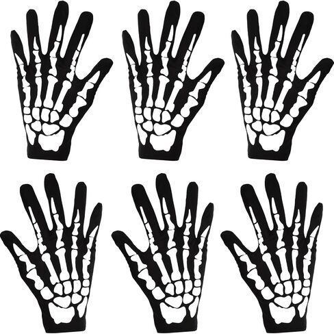 Pangda mens 3 Pair Halloween Skeleton Gloves Full Finger Short Gloves Costume Cosplay Party Accessory for Halloween, Black, Large in Saudi Arabia