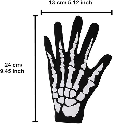 Pangda mens 3 Pair Halloween Skeleton Gloves Full Finger Short Gloves Costume Cosplay Party Accessory for Halloween, Black, Large in Saudi Arabia