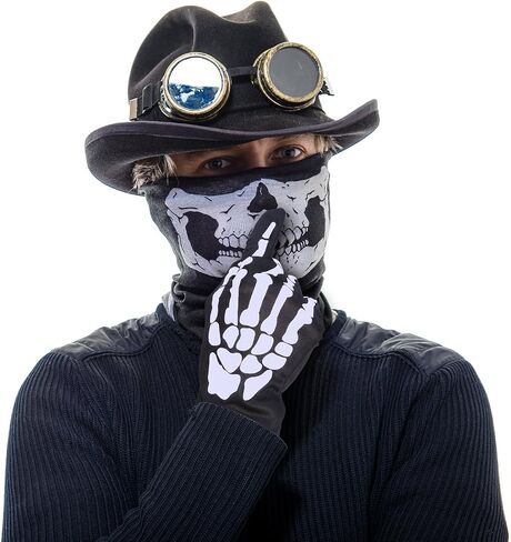 Pangda mens 3 Pair Halloween Skeleton Gloves Full Finger Short Gloves Costume Cosplay Party Accessory for Halloween, Black, Large in Saudi Arabia