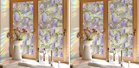 Runtoo Window Privacy Film Rainbow Purple Flower Window Clings 3D ديكور نافذة الفينيل الزجاج الملون الوستارية الأزهار نافذة الشارات ثابت تتشبث نافذة ملصق غير لاصق، 15.75 × 40 بوصة in Kuwait
