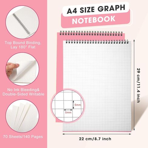 Top Spiral Graph Paper Notebooks 8.7 x11.4 Inch A4 Grid Paper Notepad 70 Sheet Memo Steno Pad for Engineering Writing Sketching Drawing School Office Supplies(Black,1 Pack) in Kuwait